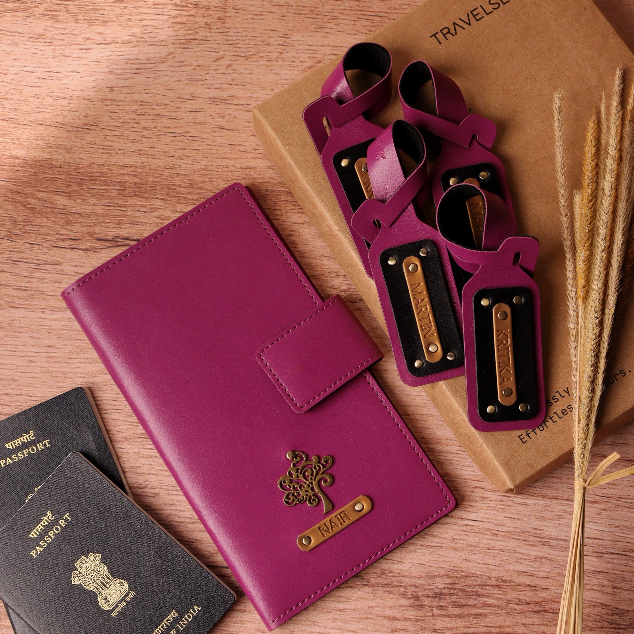 Customised Passport Combo, Passport holder for 4 , Set of 4 passport cover, Set of 4 Baggage tag