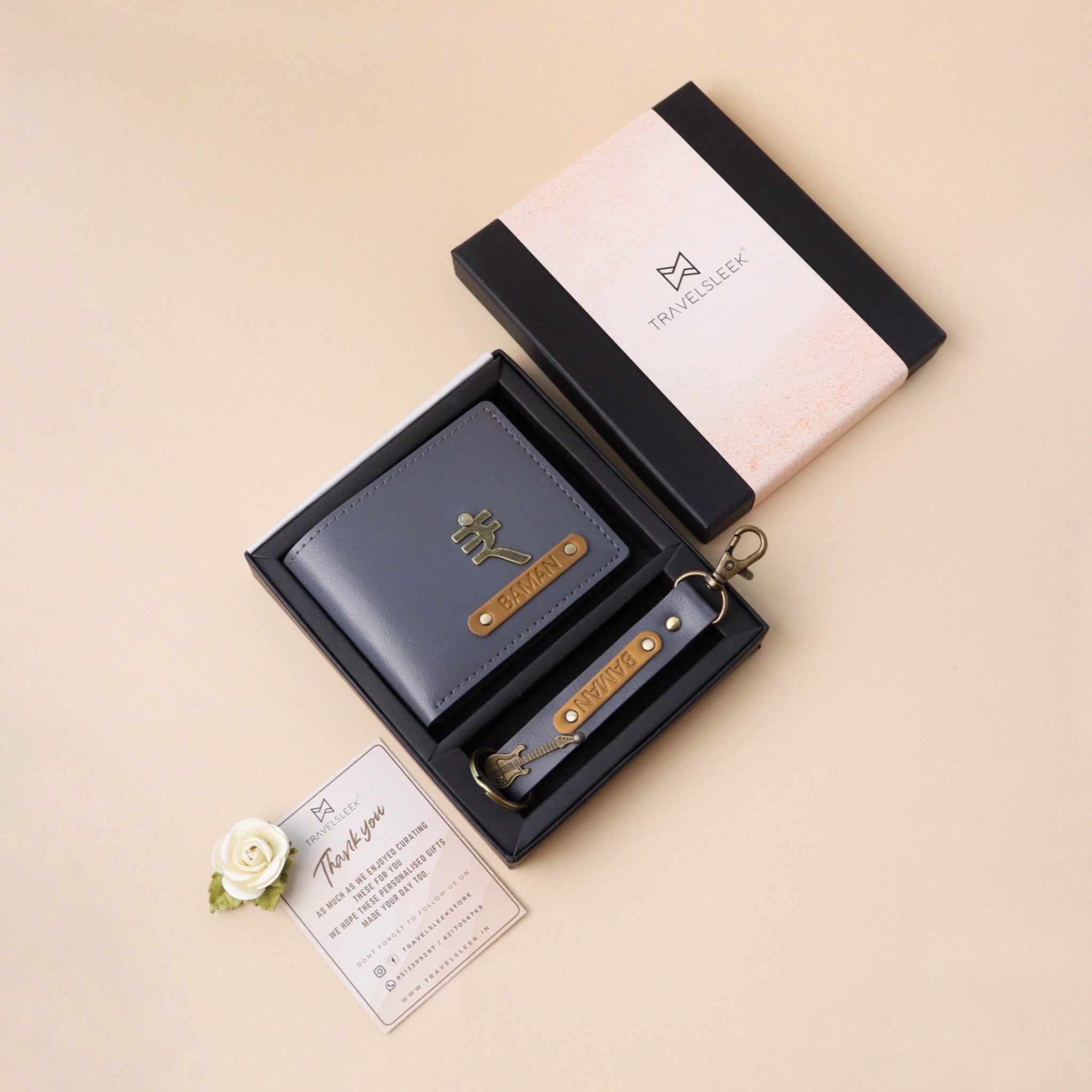Personalised Mens wallet and Keychain - Grey