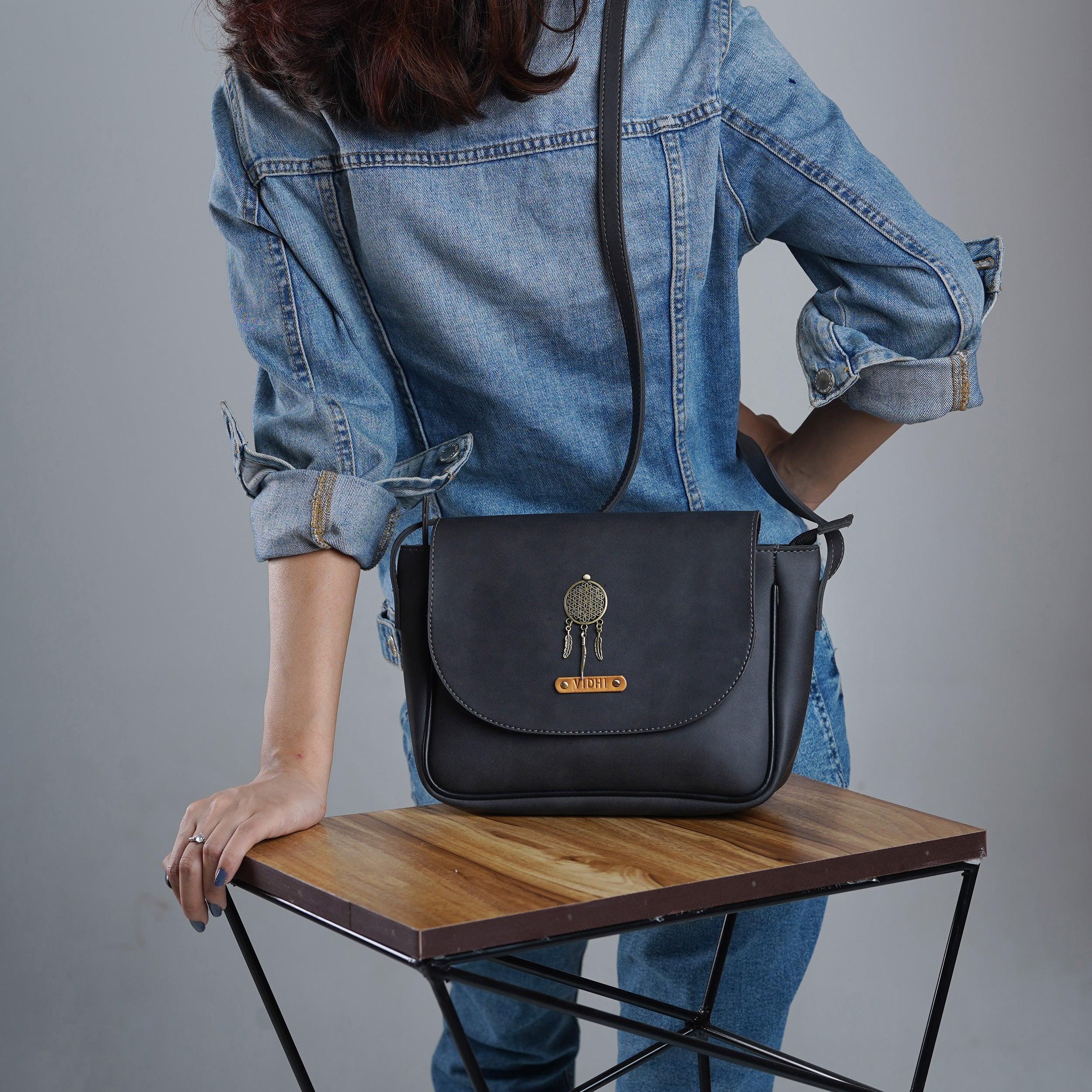 Personalised Satchel Crossbody Bag- Charcoal - Travelsleek