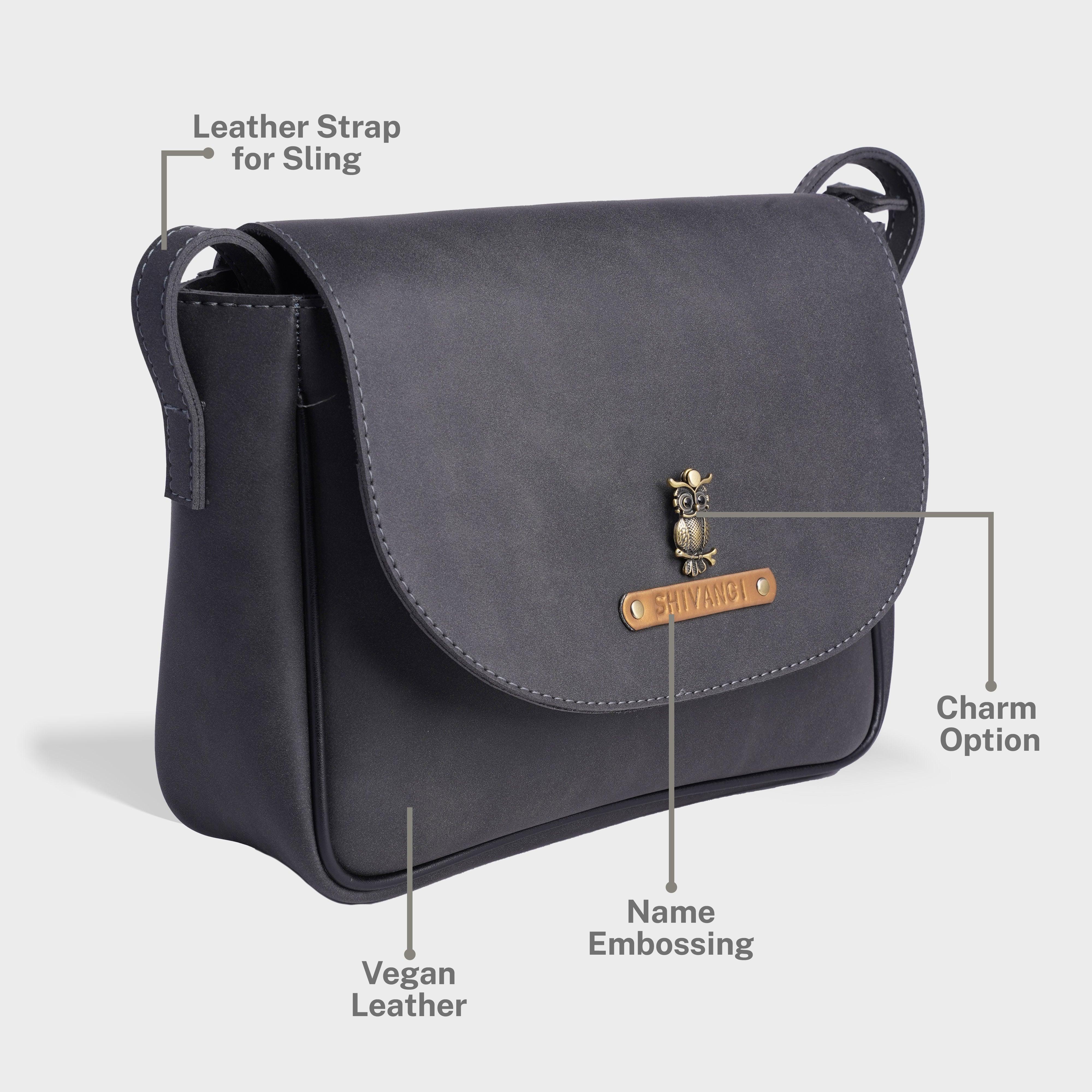 Personalised Satchel Crossbody Bag- Charcoal - Travelsleek