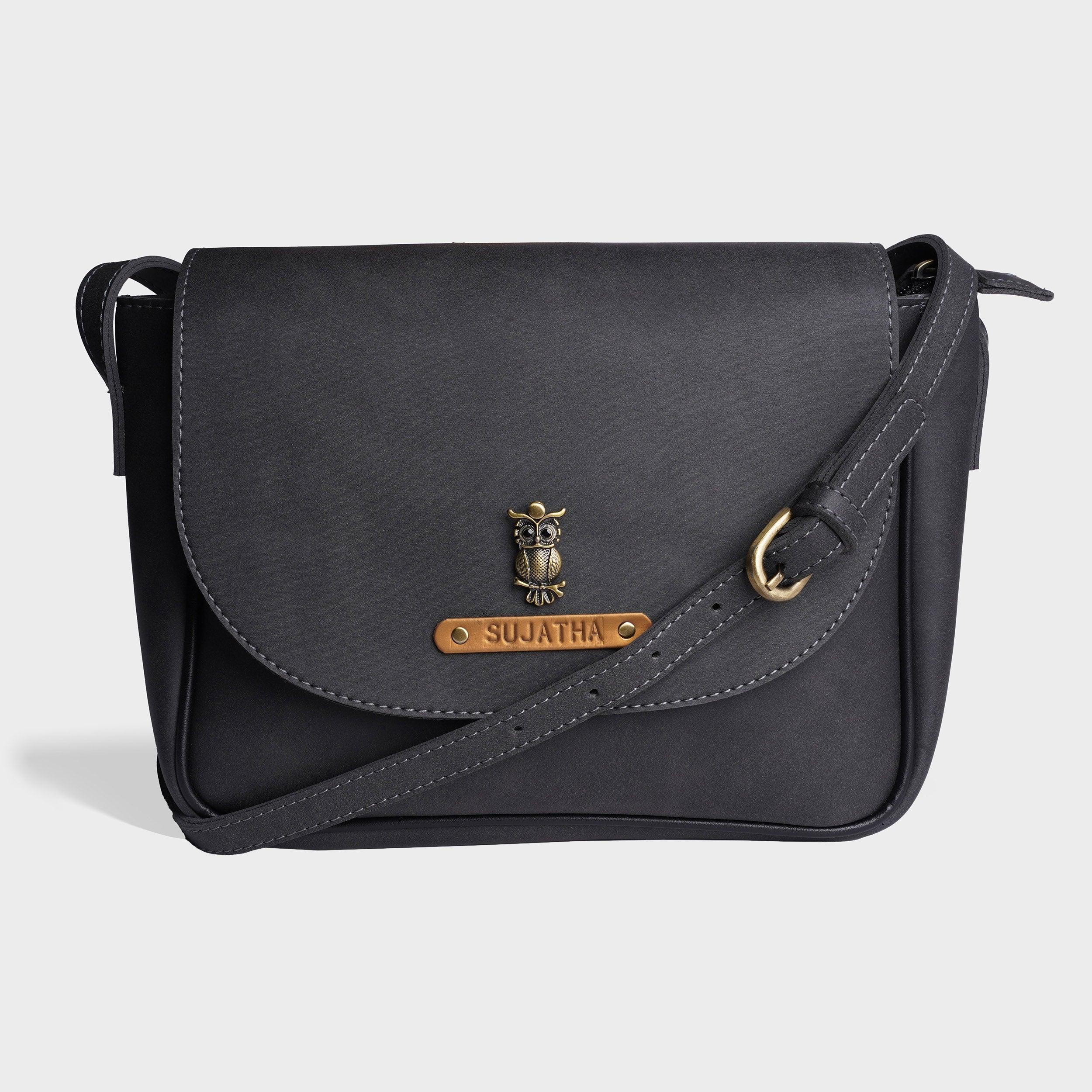 Personalised Satchel Crossbody Bag- Charcoal - Travelsleek