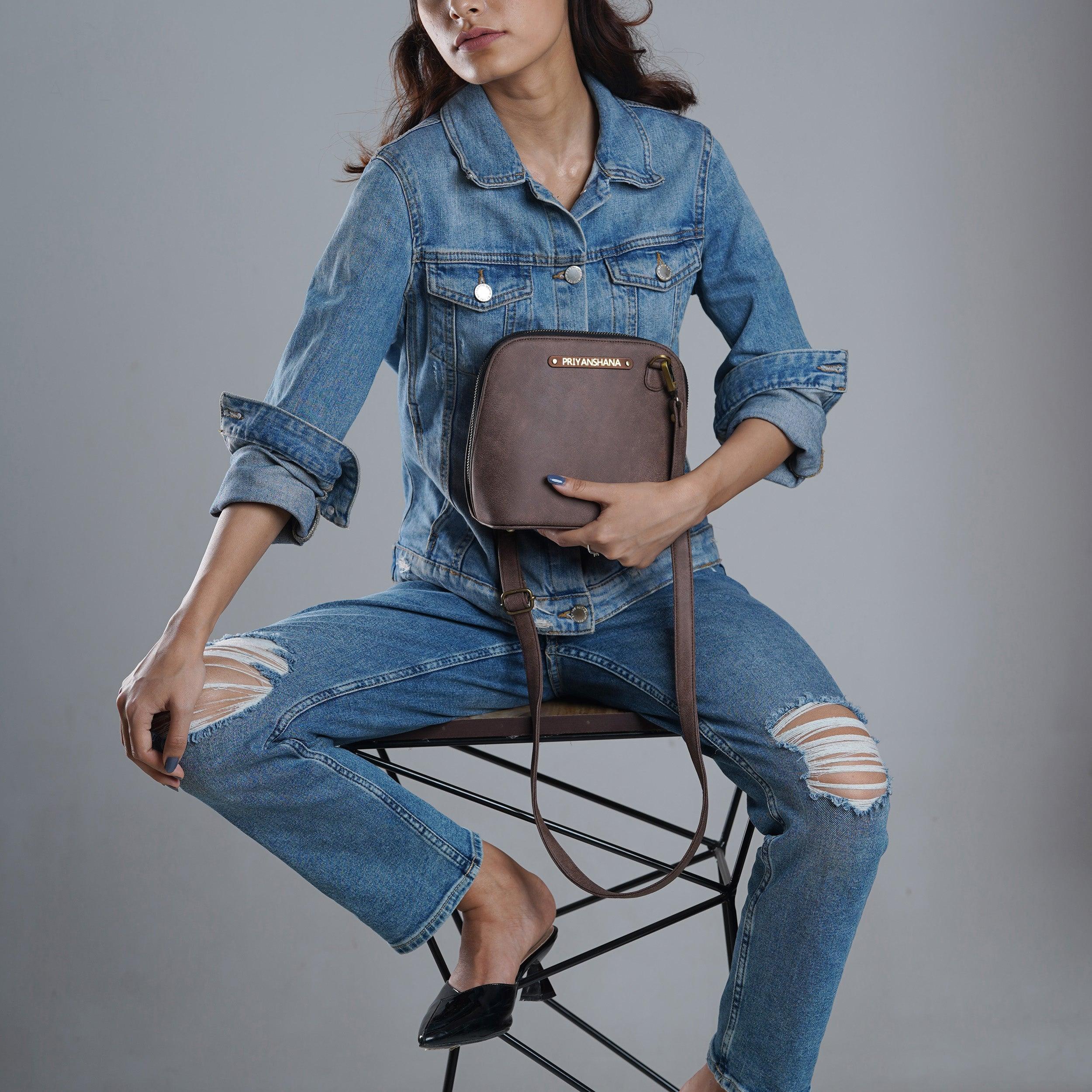 Personalised Trapeze Crossbody Sling - Brown - Travelsleek