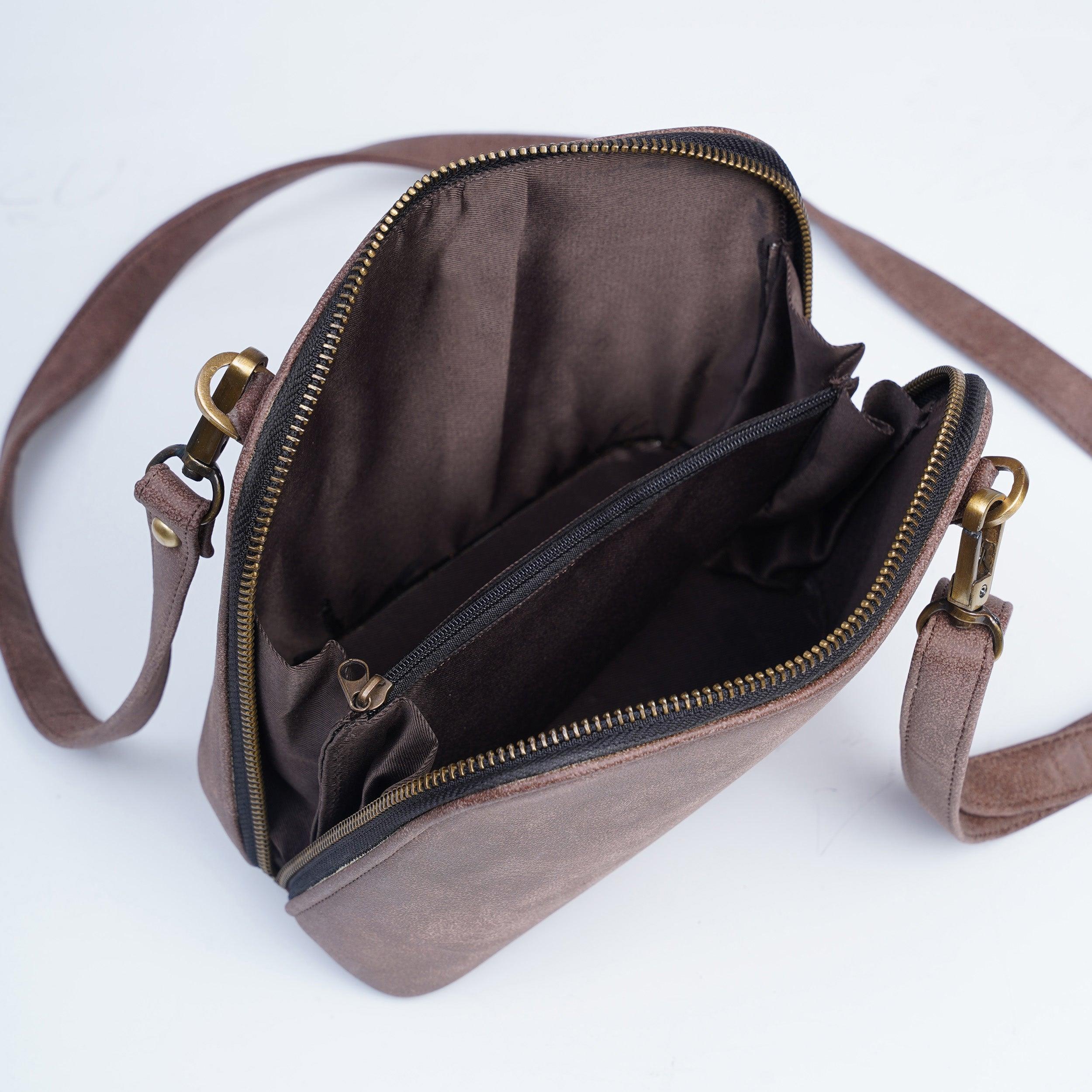 Personalised Trapeze Crossbody Sling - Brown - Travelsleek