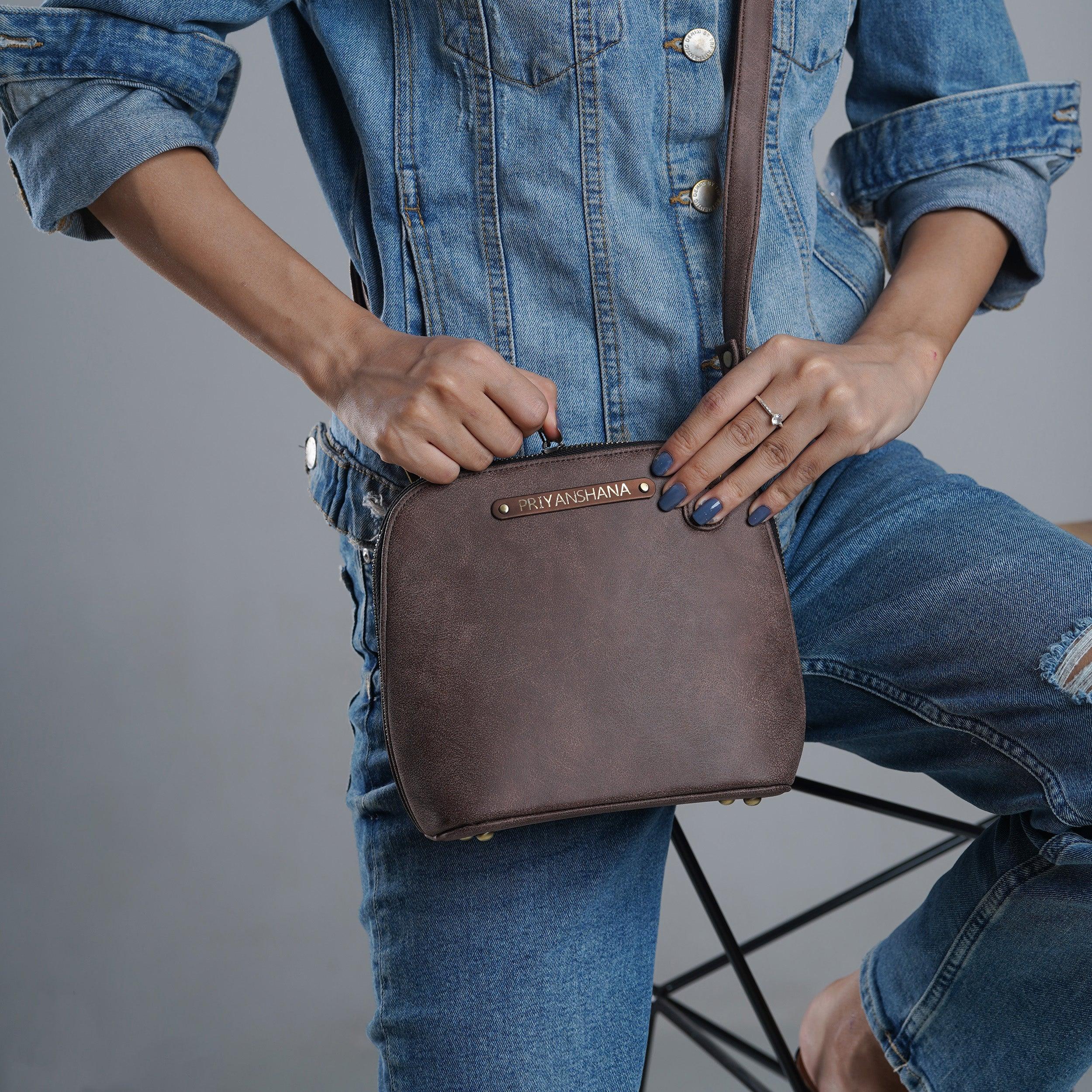 Personalised Trapeze Crossbody Sling - Brown - Travelsleek
