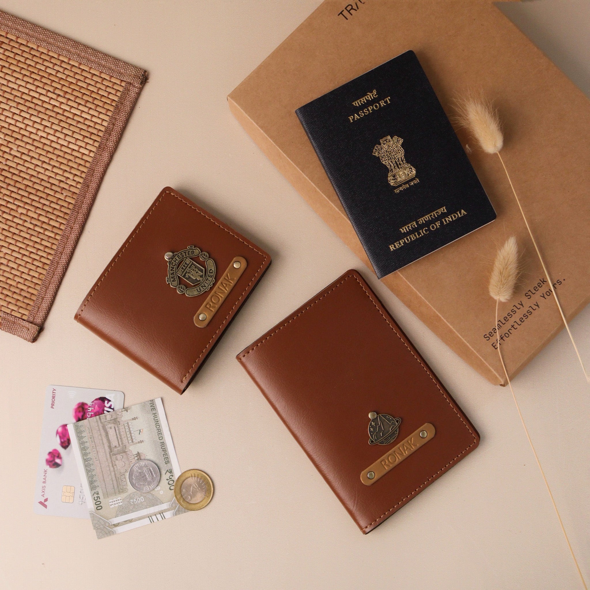 Personalised passport cover, Personalised mens wallet, Gift for men, Hamper gift for men