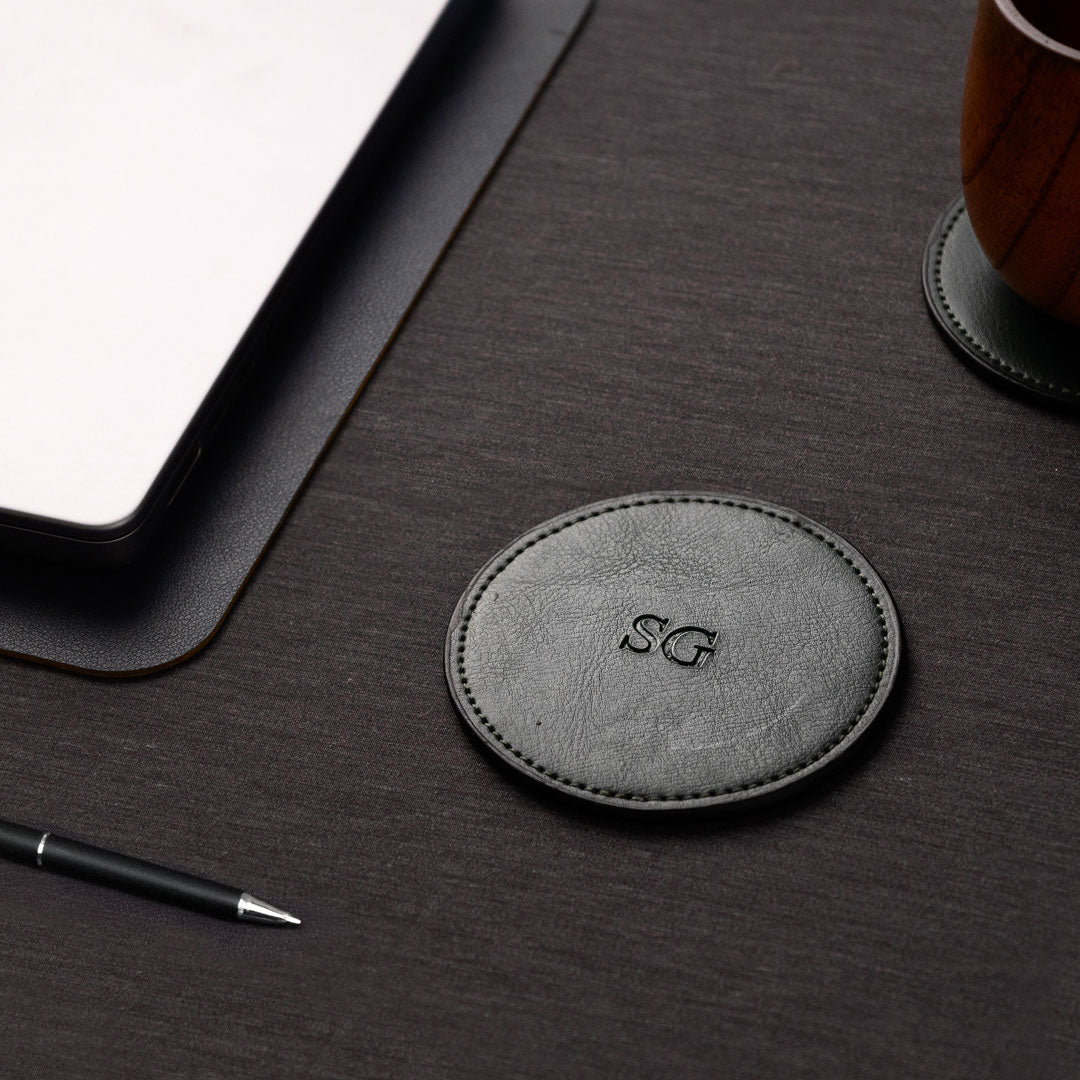 Personalized  Vegan Leather  Coaster - Round