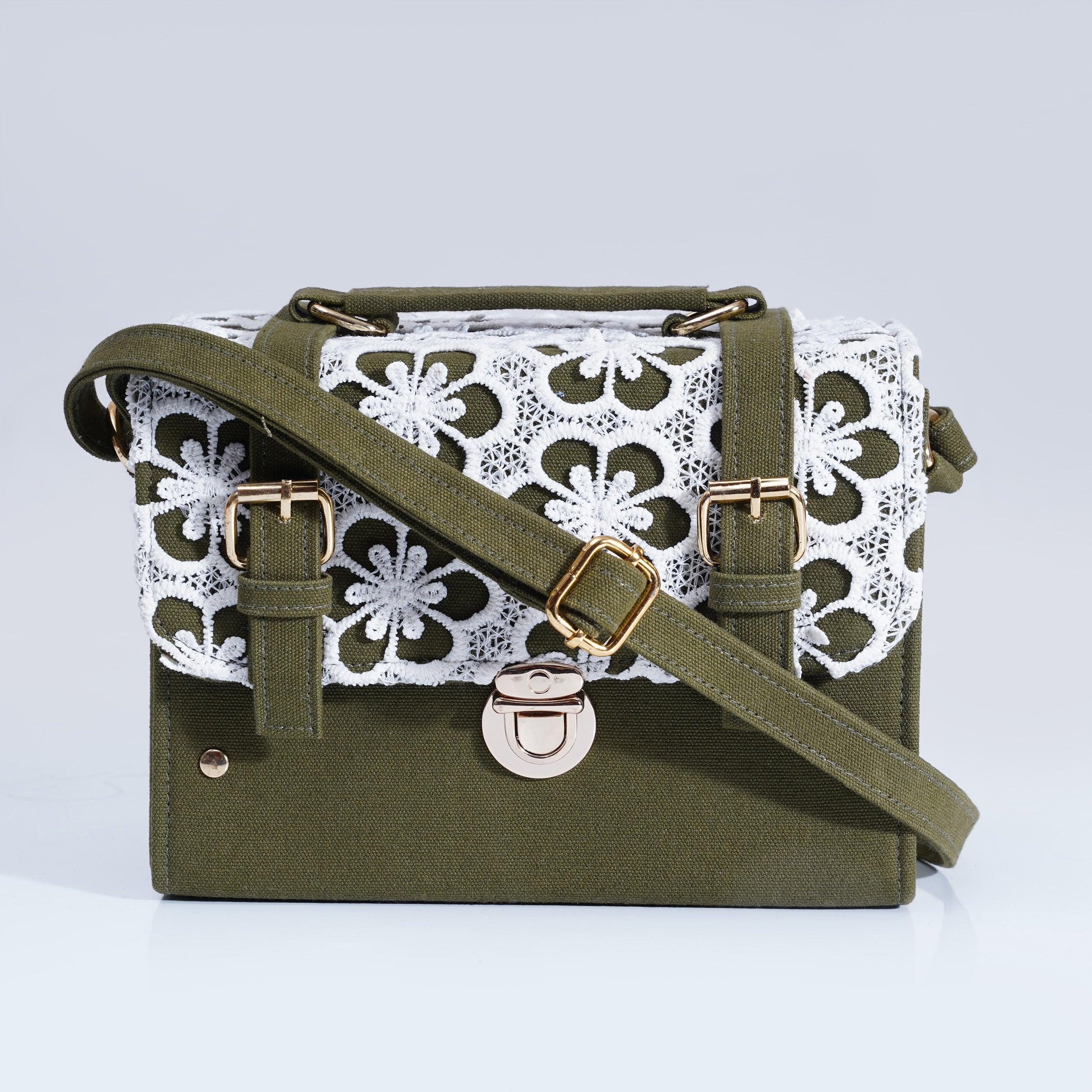 Box Sling Bag - Green & White - Travelsleek